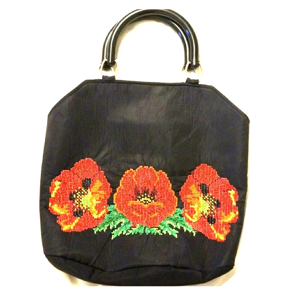 Vegan / boho hand embroidered midi purse
